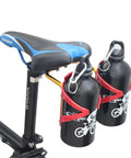 Dual Water Bottle Cage Holder For Bikes Ultra Lightweight Aluminum Alloy Two Bottle Mount Fits Frames Without Built In Bottle Cages Perfect For Folding Or Specialized Bikes Black attached to bike seat