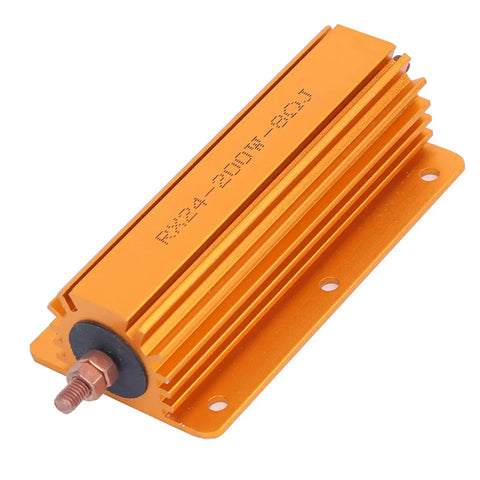 Heavy Duty 200W 8 Ohm High Power Resistor With Rugged Aluminum Housing And Mounting Holes, Industrial Grade Electrical Component For Power Supplies And Audio Equipment, Durable And Reliable, orange finned aluminum resistor with terminal stud