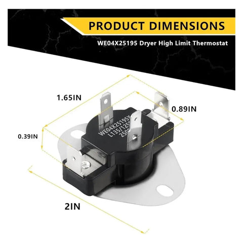 Dryer High Limit Thermostat WE04X25195 L135-125F Replacement Thermal Cutoff Protector For Dryers Precise Temperature Control To Prevent Overheating GE Compatible, 2in