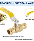 Three Quarter Inch Press Ball Valve With EPDM O-Rings One Quarter Turn Full Port Shut Off For Copper Tubing Connections LF Brass