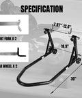 Heavy Duty Rear Swingarm Paddock Stand With Spool Mount, 500 lb capacity, steel, black powder coat, sport bikes