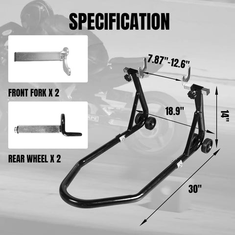Heavy Duty Rear Swingarm Paddock Stand With Spool Mount, 500 lb capacity, steel, black powder coat, sport bikes