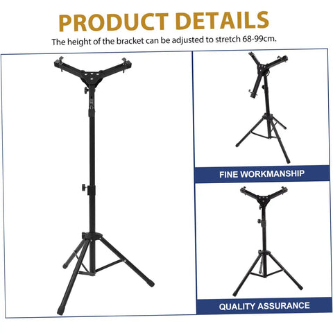 Built Tough Portable Alloy Drum Rack With Smooth Adjustment Snare Stand And Quick Release Practice Pad Rack showing adjustable height and tripod base.