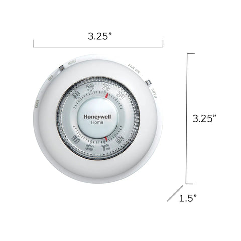 Round No Frills Non Programmable Manual Thermostat With Easy Dial Control For Home Heating And Cooling, large white dial view