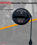 Gas Fuel Tank Filler Cap Direct Fit For Ford Vehicles Seals Tight Easy Install with tether shown in close-up view on gray background
