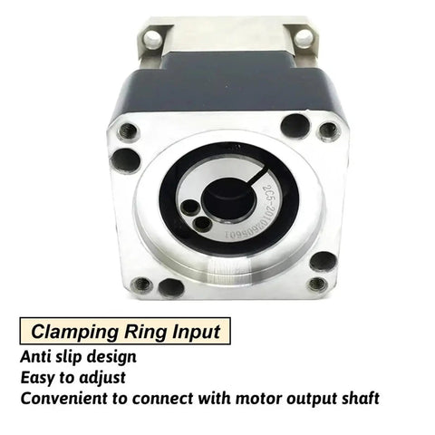 Clamping ring input of Top Shelf NEMA23 Planetary Gearbox Crafted With Premium Helical Gears handles torque loads.