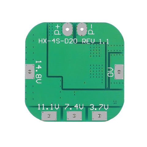 Pack Of Four Heavy Duty Bms For 18650 Lithium Ion Cells With Dead Simple Plug And Play Wiring And Built Tough Short Circuit Safety Protection And Smooth Automatic Balancing. 4S BMS board top view.