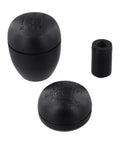 Black ABS manual shift knob kit with adapter, shown front view and top pattern for LT77 R380 Land Rover Defender
