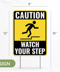 Two Pack Watch Your Step Yard Signs With Metal Stakes 12 By 9 Inches Corrugated Plastic Outdoor Caution Signs Bold Lettering