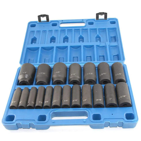 19 Piece One Half Inch Drive Impact Socket Set Deep Six Point CrV Steel Three Eighths To One And A Half Inch Sockets Workhorse For Pros And DIYers Built For High Torque