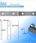 60 x 12 x 1.5 mm Tungsten Carbide Scraper Inserts for Wood Surfacing, Planer & Helical Cutter Heads, diagram view