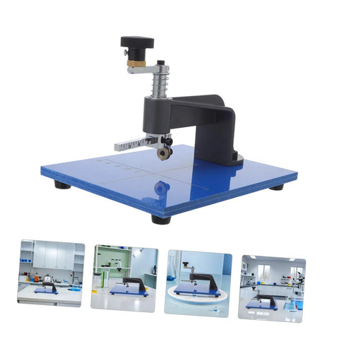 Adjustable Glass Circle Cutter Tool Kit For Glass And Mirror Manual Circle Cutting Tool With Sharp Cutter Head Pro Grade For Stained Glass Easy Grip Precise Circle Cutting Durable Replacement Blades, side view on blue base