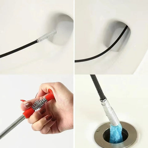 79 Inch Stainless Steel Four Claw Toilet Auger Bendable Drain Snake Clog Remover for Sink and Tub in use pulling debris out.