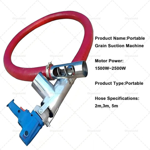 Portable Grain Pumping Machine With Suction Auger Screw Conveyor, compact design, red hose, motor power 1500W-2500W