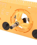 Respicefinem L E 35mm hinge boring jig - close-up of spindle with cutter and 16in bit in yellow