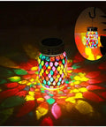 Outdoor Mosaic Lanterns Solar Powered Hanging Lights with colorful glow, Rechargeable Mason Jar Style Night Lights