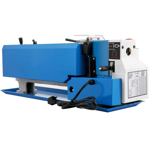 Upgraded 7X14 Inch Benchtop Mini Lathe Machine With Variable Speed And Knockout Precision in blue, designed for heavy duty turning and drilling.