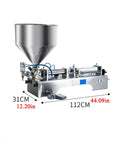 Desktop Automatic Liquid Paste Filling Machine Single Head Pneumatic Bottle Filler with stainless steel 31CM height and 112CM length.