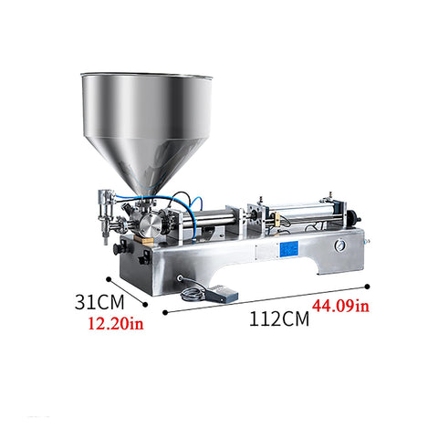Desktop Automatic Liquid Paste Filling Machine Single Head Pneumatic Bottle Filler with stainless steel 31CM height and 112CM length.