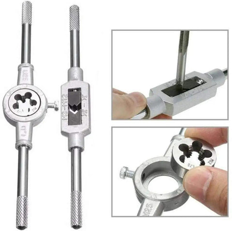 Tap And Die Set 40 Piece Alloy Steel For Cutting External And Internal Threads In SAE Inch Sizes Create New Threads Or Repair Damaged Threads Heavy Duty Tool Kit For Mechanics And DIY Enthusiasts, showing tool in use.