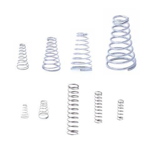 Assorted springs from Grab And Go Compression Springs Kit 100 Pieces Assorted Metal Tower And Return Springs Set 304 Stainless Steel Tapered