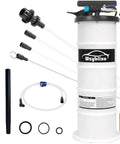 6.5L Oil Extractor Pneumatic And Manual Fluid Change Pump shown with suction hose and brake bleeding hose, white cylinder design.