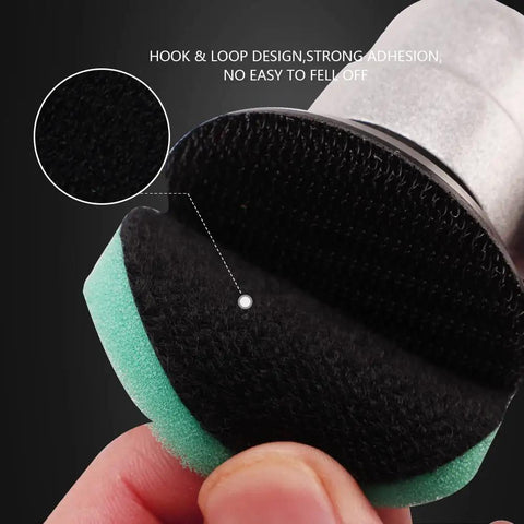Close-up of 29 Piece Drill Buffing And Polishing Pad Set With Mixed Size Pads, showcasing hook and loop design for secure attachment.