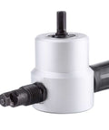 Close-up of Heavy Duty Sheet Metal Nibbler Cutter With Double Head Design, showing the drill powered tool for cutting metal surfaces