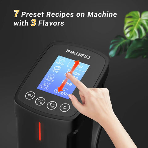 WiFi Sous Vide Cooker ISV100W touch screen with preset recipes and 3 flavors