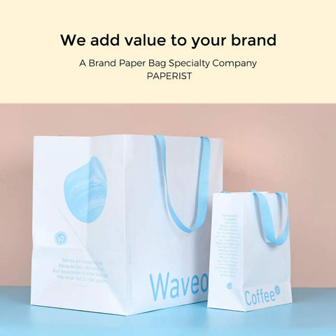 Custom White Paper Bags 100 Pack With Logo Printing 21.7x6.1x15.7 Inches 250G Thick Paper 1 Inch Color Handles