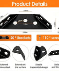 Tough As Nails Black Stainless Steel Corner Braces For Wood Lock Tight L Brackets with dimensions and 110 screws for furniture support.