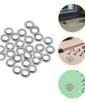 100 Pcs Stainless Steel Flat Washers For Frameless Eyeglasses And Rimless Glasses Screw Gaskets With Snug Fit And Sleek Design, Ideal For Glasses Repair Kits, Quick Fixes, And DIY Eyewear Repairs, silver washers on white