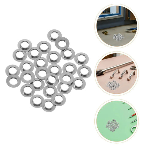 100 Pcs Stainless Steel Flat Washers For Frameless Eyeglasses And Rimless Glasses Screw Gaskets With Snug Fit And Sleek Design, Ideal For Glasses Repair Kits, Quick Fixes, And DIY Eyewear Repairs, silver washers on white