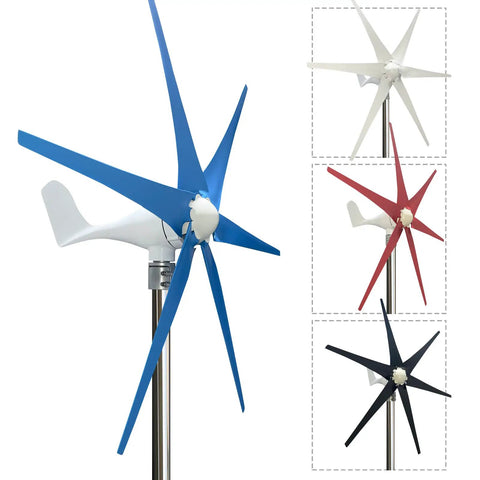 Wind turbines with blue, red, and black blades for DIY horizontal generators, 22.83 inch 58 cm carbon fiber nylon composite.
