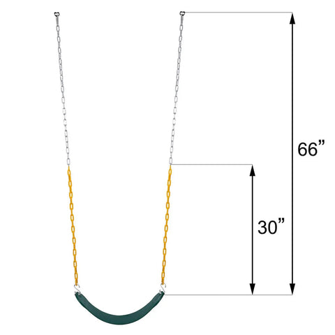 2 Pack Heavy Duty Kids Swing Seat Set With 66 Inch Chain Plastic Coated featuring EVA seat and chain dimensions illustration