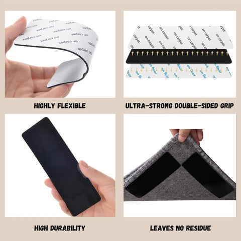 16 Pack Anti Slip Rug Tape Double Sided Carpet Grip for Hardwood Floors and Tiles prevents slipping, curling, bunching on area rugs