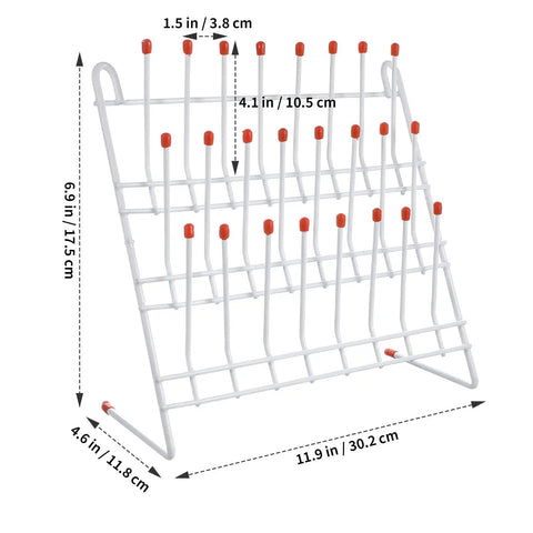 No Sweat Laboratory Beaker Drying Rack With 24 Position Test Tube Draining Holder, white plastic, compact design, versatile use.