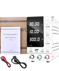 Adjustable DC Lab Power Supply 32V 6A and 30V 10A Regulated Switching Supply with manual and cables