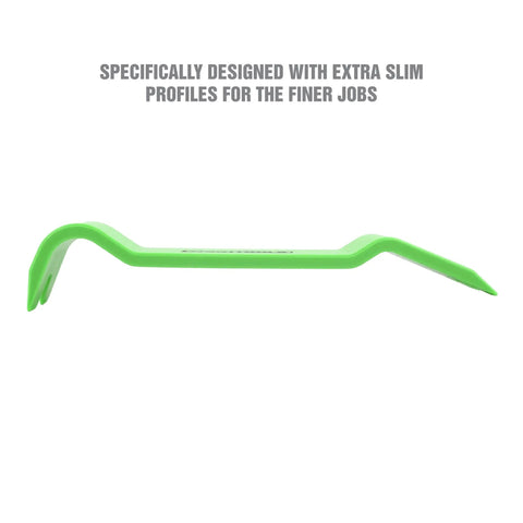 Slim green tool from Scratch Free Nylon Trim Removal Tool Kit For Auto Molding, Fasteners, And Bezels That Won't Scratch Paint Or Surfaces