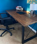 Office desk with heavy duty black metal table legs 28 inch high by 24 inch wide for dining, coffee, and kitchen tables