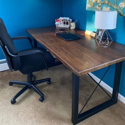 Office desk with heavy duty black metal table legs 28 inch high by 24 inch wide for dining, coffee, and kitchen tables
