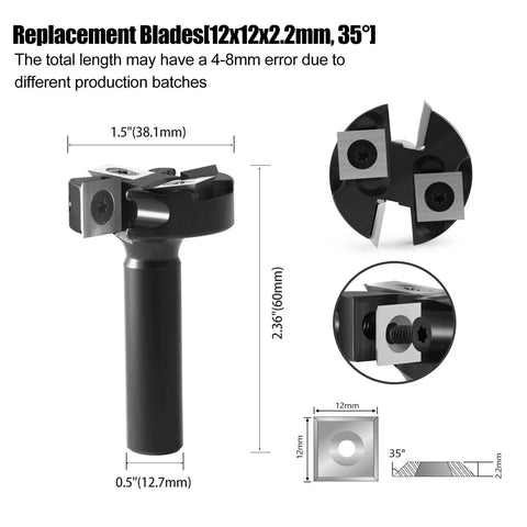 Pro Level Spoilboard Surfacing Router Bit With 1/2 Inch Shank, 1-1/2 Inch Cutting Diameter, 2 Plus 2 Inserts, Carbide Wood Planer Bit