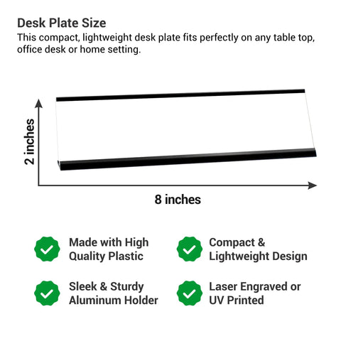 Personalized Desk Name Plate For Office Custom Engraved Aluminum Desk Sign With Name And Title, 2x8 inches size diagram