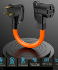 NEMA TT-30P To 14-50R EV Charger Adapter Cord for Level 2 home charging, flexible orange cable with black plug and socket