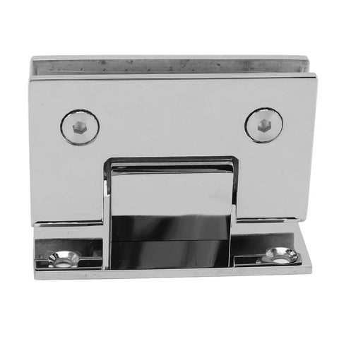 Heavy Duty Built Tight Frameless Glass Door Hinge 90 Degree Stainless Steel Self Closing Pivot Hardware for 8 To 12 Millimeter Bathroom And Shower Glass With Smooth Wall Install top view of polished hinge