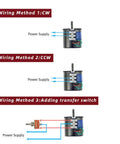 Diagram showing wiring methods for 60KTYZ AC Synchronous Gear Motor Low Noise 110V 30-36 RPM High Torque Permanent Magnet Motor.
