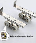 Heavy Duty 2 Piece 4 Wheel Metal Sliding Track Wheel Set With Hanger And Ball Bearing Pulleys for quiet smooth operation
