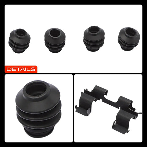 A-Premium Front Disc Brake Hardware Kit For Ford Explorer Taurus Flex Lincoln MKS MKT Perfect For 2006-2012 Models And Keeps Your Brakes Rocking Smooth Without Heavy Duty Complications. black rubber boots and spring clips
