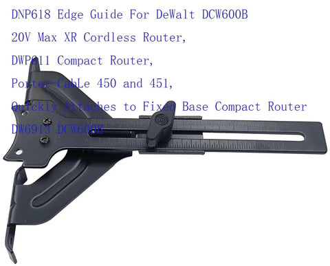 Super Durable Adjustable Edge Guide Fence Jig For Woodworking Routers Quick Attach Slide System shown attached to DeWalt router.