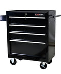 Front view of Four Drawer Tool Cart With Wheels Lockable Removable Cabinet Storage Organizer For Mechanics Garage And Workshop Durable Steel Trolley With Ball Bearing Drawers For Smooth Opening.